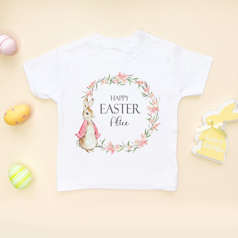 Personalised Happy Easter Peter Rabbit Inspired Wreath (Girl) Toddler T Shirt - Little Lili Store (8147618038040)