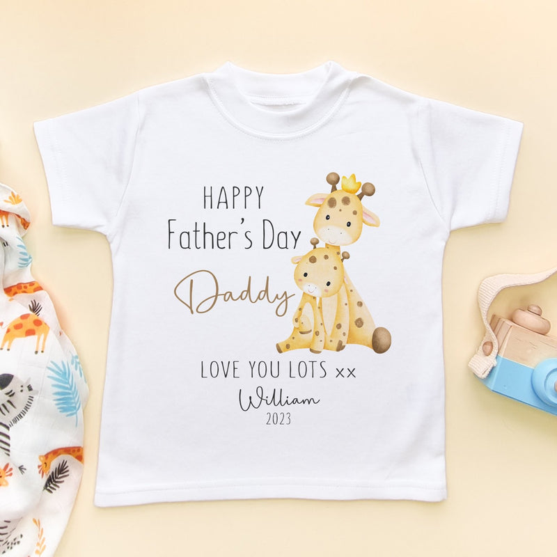 Personalised Happy Father's Day 2023 Cute Giraffe Toddler & Kids T Shirt - Little Lili Store (8205074071832)