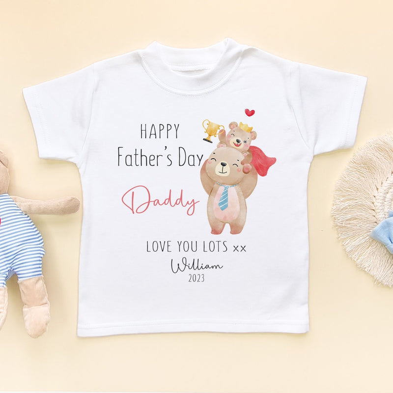 Personalised Happy Father's Day Cute Bears Toddler & Kids T Shirt - Little Lili Store (8205070631192)