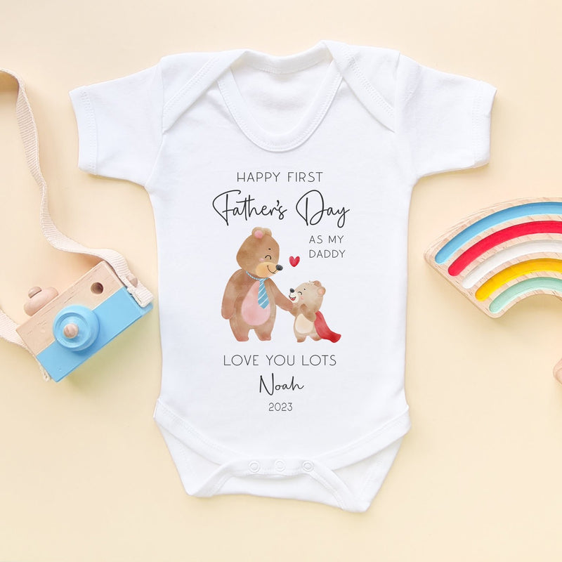 Personalised Happy First Father's Day As My Daddy Cute Bears Baby Bodysuit - Little Lili Store (8204344164632)