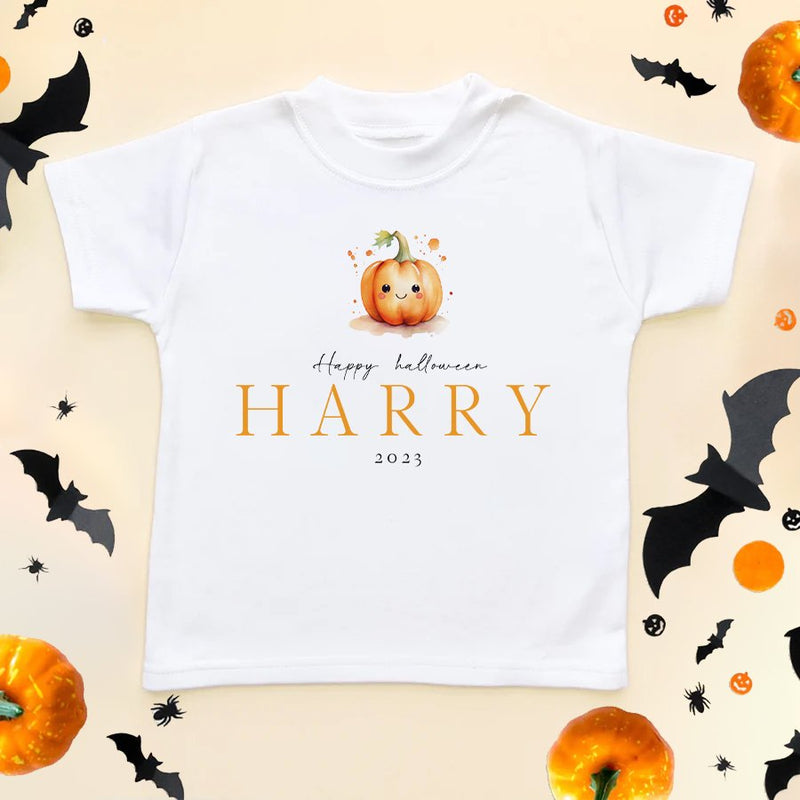 Personalised happy Halloween Cute Pumpkin Toddler & Kids T Shirt - Little Lili Store (8595847545112)