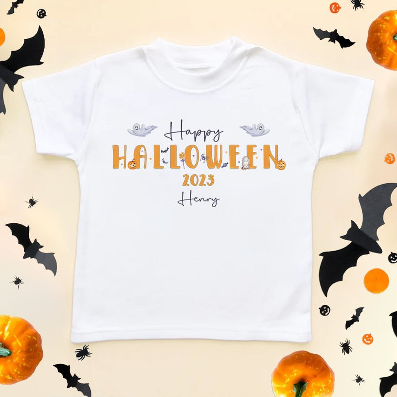 Personalised Happy Halloween Ghost 2023 Toddler & Kids T Shirt - Little Lili Store (8595843055896)