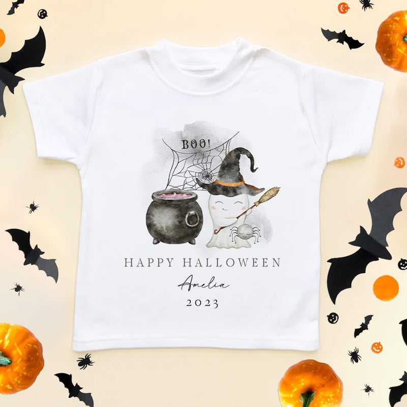 Personalised Happy Halloween Ghost Witch Toddler & Kids T Shirt - Little Lili Store (8595848003864)