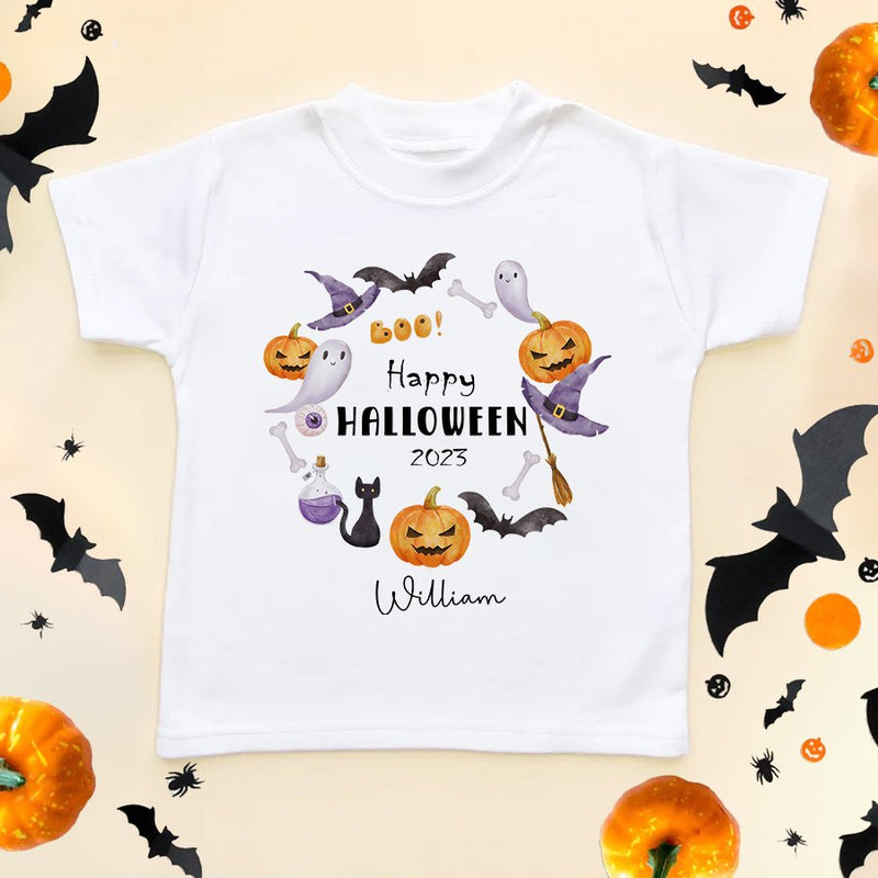 Personalised Happy Halloween Wreath Toddler & Kids T Shirt - Little Lili Store (8595842203928)