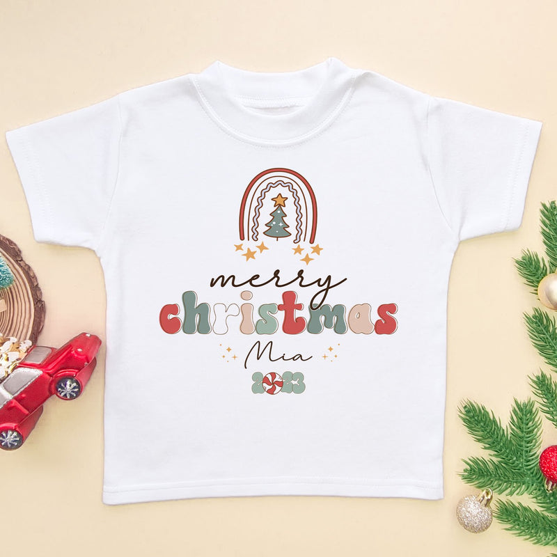Personalised Merry Christmas Rainbow Toddler & Kids T Shirt - Little Lili Store (6662719963208)