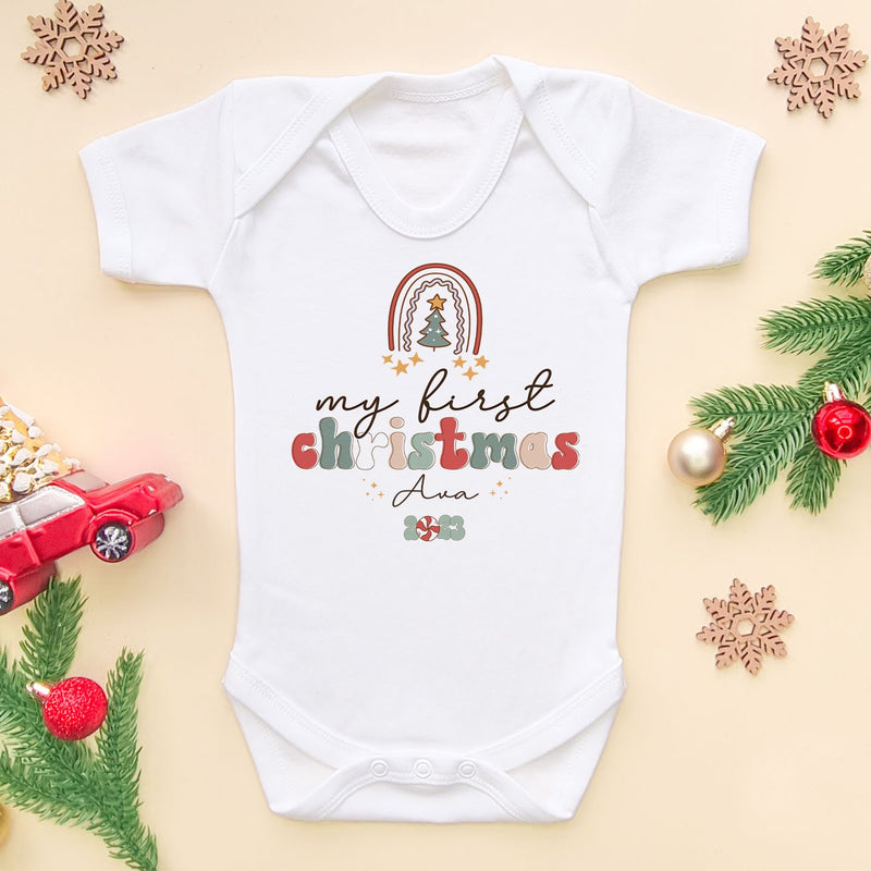 Personalised My First Christmas Rainbow Baby Bodysuit - Little Lili Store (6662725435464)