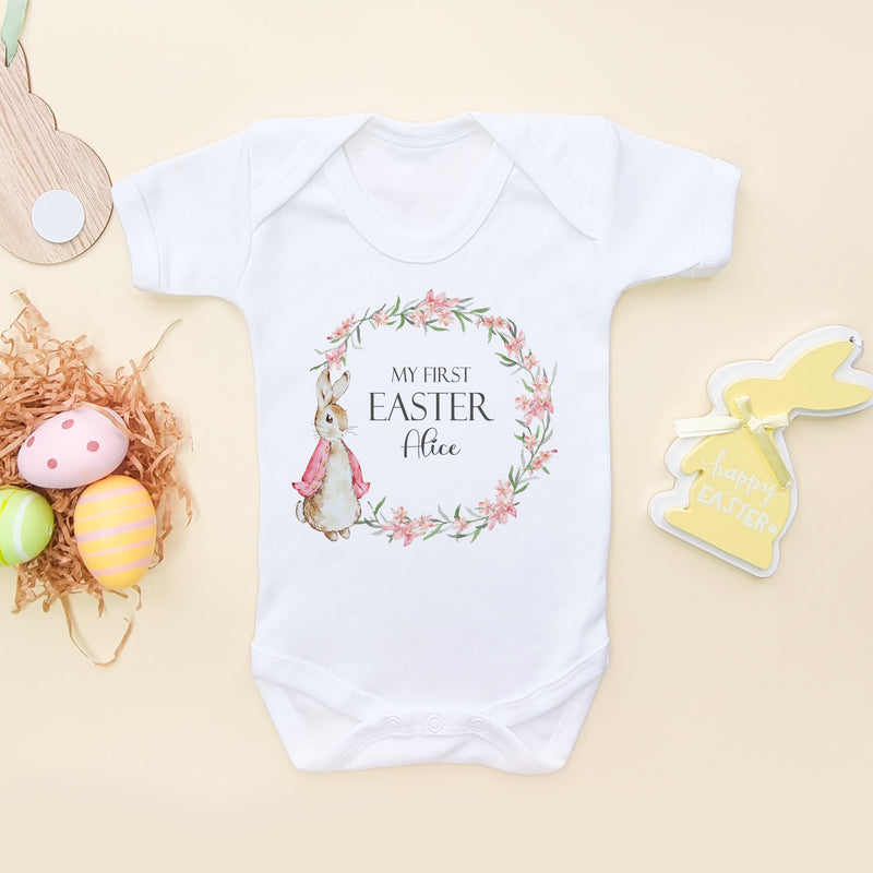 Personalised My First Easter Peter Rabbit Inspired Wreath (Girl) Baby Bodysuit - Little Lili Store (8147673022744)