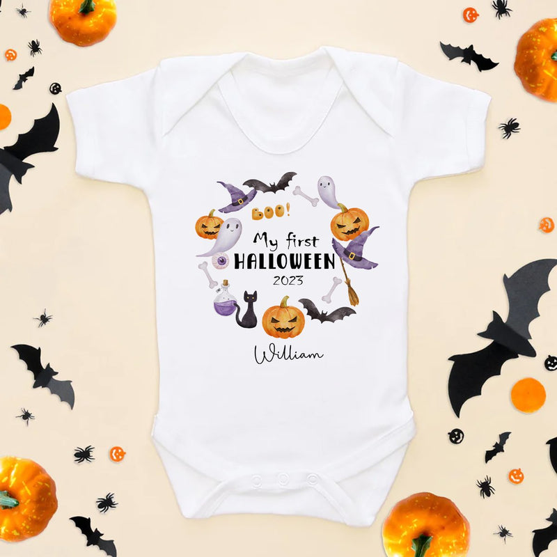 Personalised My First Halloween Wreath Baby Bodysuit - Little Lili Store (8595852362008)