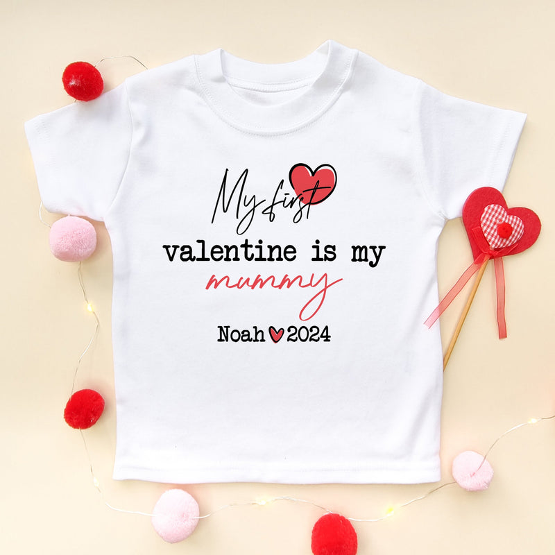Personalised My First Valentine Is My Mummy 2023 T Shirt - Little Lili Store (8088052597016)