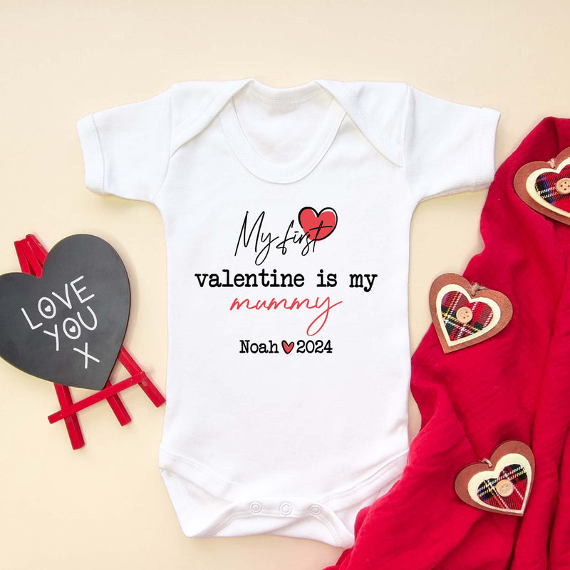 Personalised My First Valentine is my Mummy Baby Bodysuit