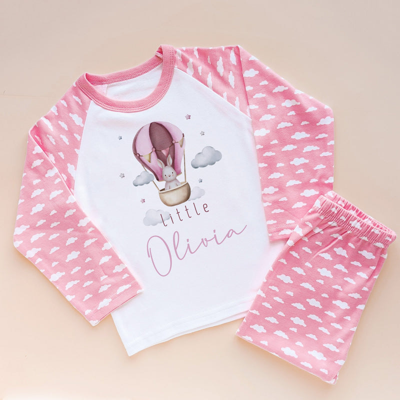 Personalised Name Flying Bunny Pink Pyjamas Set - Little Lili Store (8582837960984)