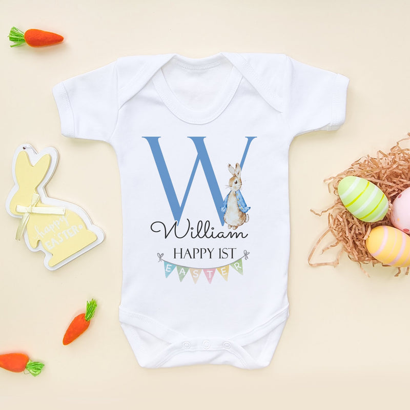 Personalised Name Initial Happy 1st Easter (Boy) Peter Rabbit Inspired Baby Bodysuit - Little Lili Store (8147690914072)