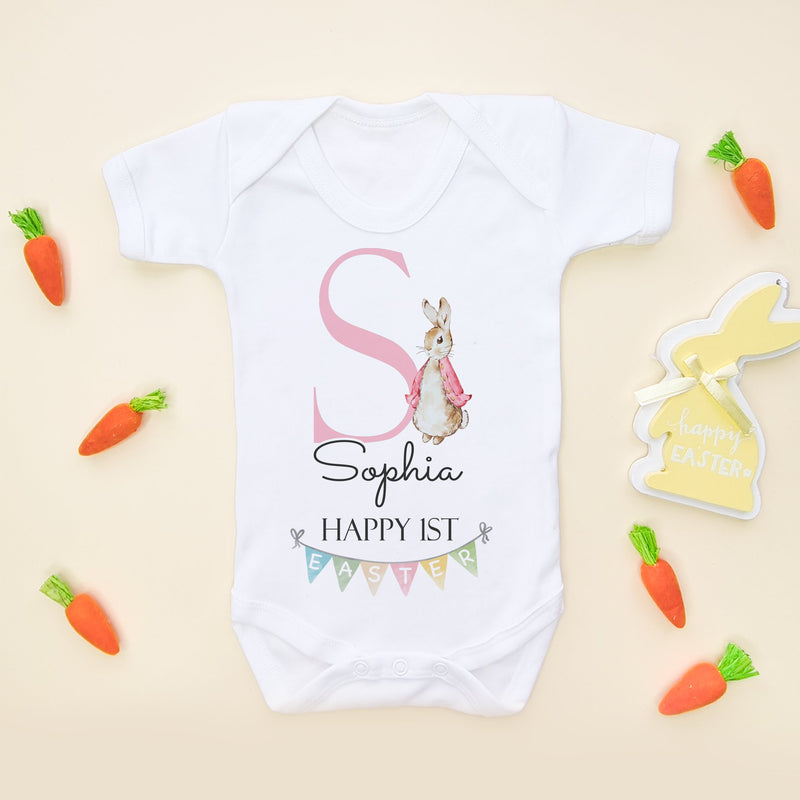 Personalised Name Initial Happy 1st Easter (Girl) Peter Rabbit Inspired Baby Bodysuit - Little Lili Store (8147691700504)