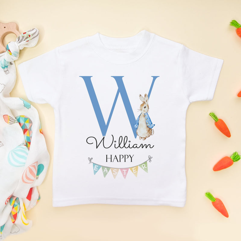 Personalised Name Initial Happy Easter (Boy) Peter Rabbit Inspired Toddler T Shirt - Little Lili Store (8147619512600)