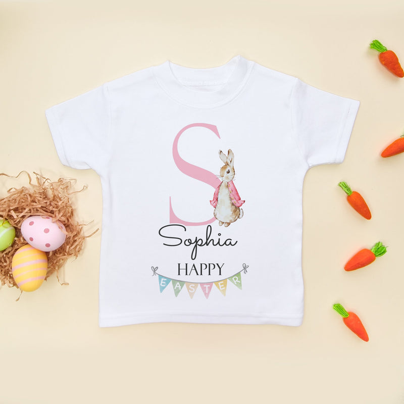 Personalised Name Initial Happy Easter (Girl) Peter Rabbit Inspired Toddler T Shirt - Little Lili Store (8147633209624)