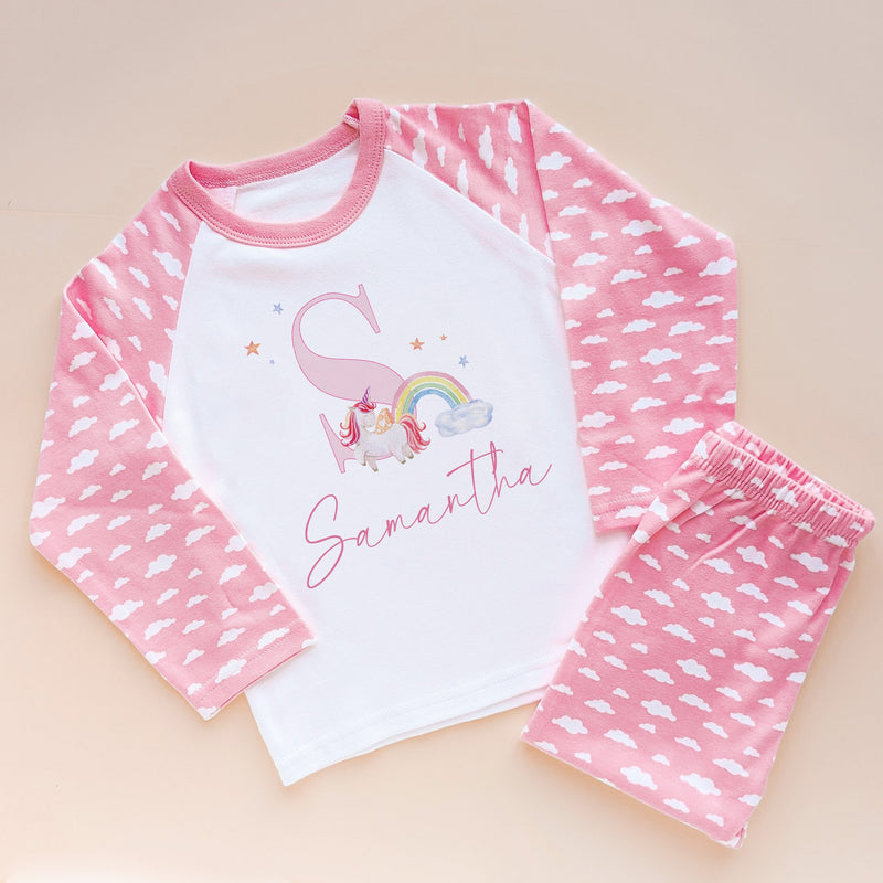 Personalised Name Rainbow Unicorn Pink Pyjamas Set - Little Lili Store (8582844743960)