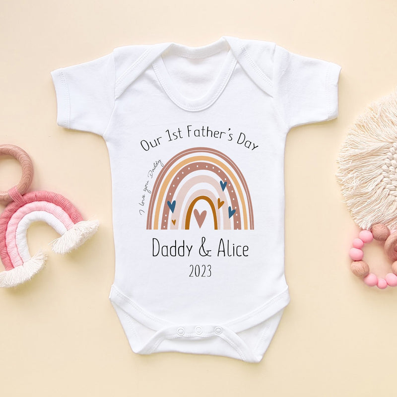 Personalised Rainbow Our First Father's Day 2023 Baby Bodysuit - Little Lili Store (8204342526232)