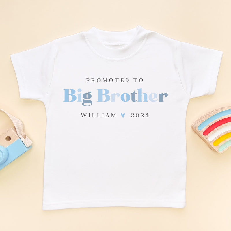 Promoted To Big Brother Blue Letters Personalised Toddler & Kids T Shirt - Little Lili Store (8855605936408)