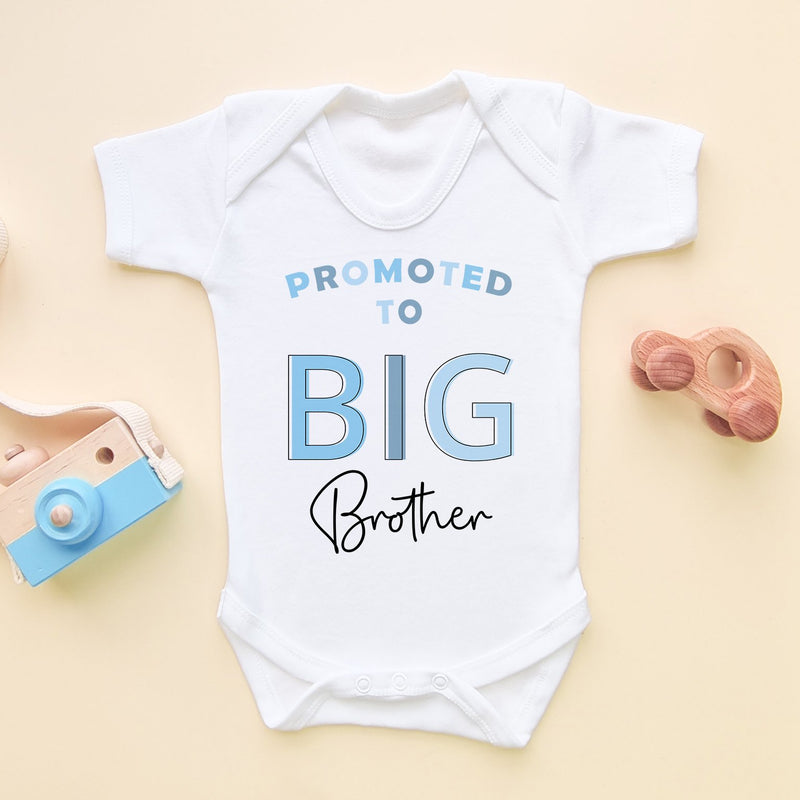 Promoted To Big Brother Blue Letters Style Baby Bodysuit