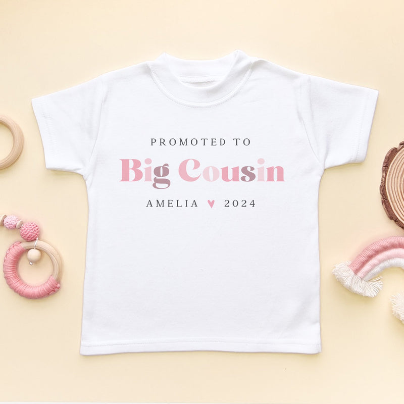 Promoted To Big Cousin Pink Letters Personalised Toddler & Kids T Shirt - Little Lili Store (8858303168792)