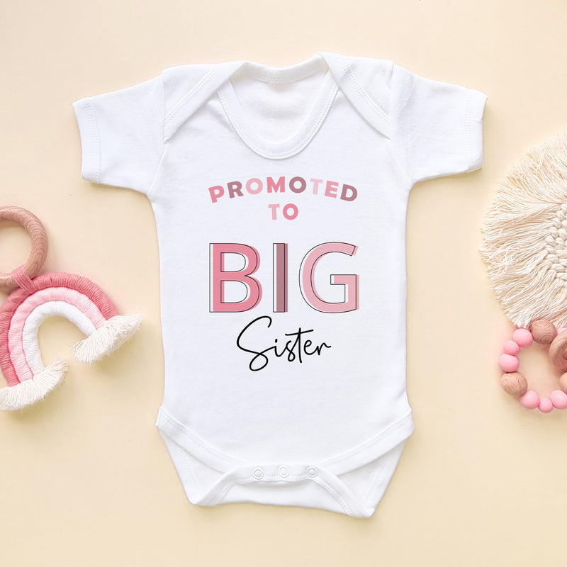 Promoted To Big Sister Pink Letters Personalised Baby Bodysuit - Little Lili Store (8855613833496)