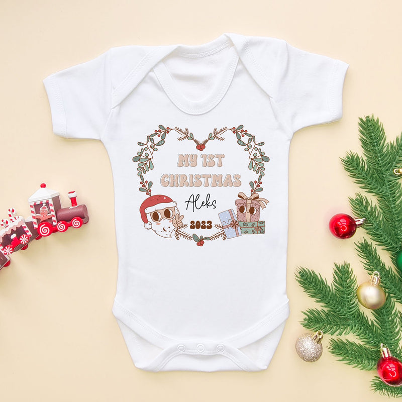 Retro First Christmas Personalised 2023 Baby Bodysuit - Little Lili Store (6659131375688)