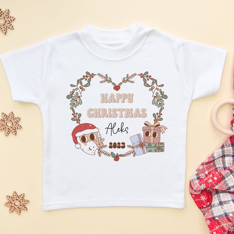 Retro Happy Christmas Personalised 2023 Toddler & Kids T Shirt - Little Lili Store (6659137568840)