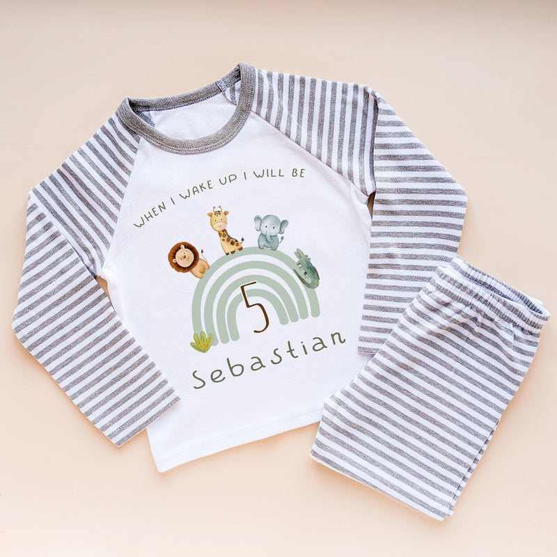 When I Wake Up I Will Be Five Personalised Birthday Animals Pyjamas Set - Little Lili Store (8569850757400)