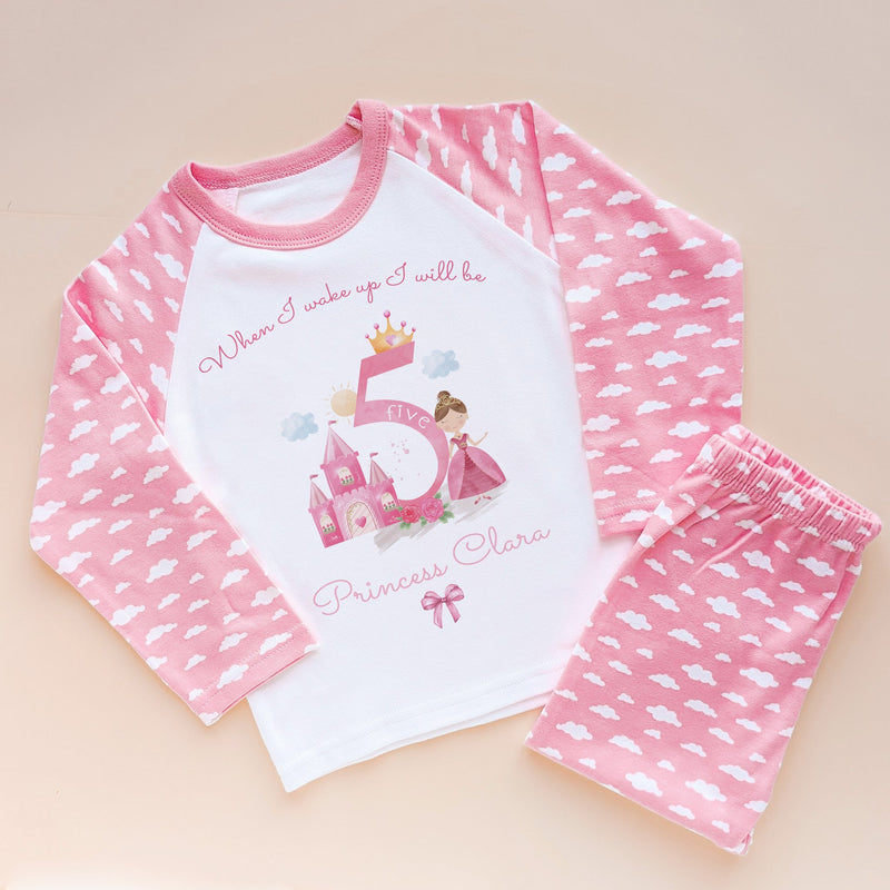When I Wake Up I Will Be Five Personalised Birthday Pink Princess Pyjamas Set - Little Lili Store (8569905152280)