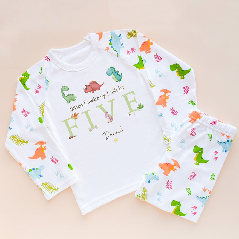 When I Wake Up I Will Be Five Personalised Birthday Pyjamas Dinosaur Set - Little Lili Store (8565671461144)