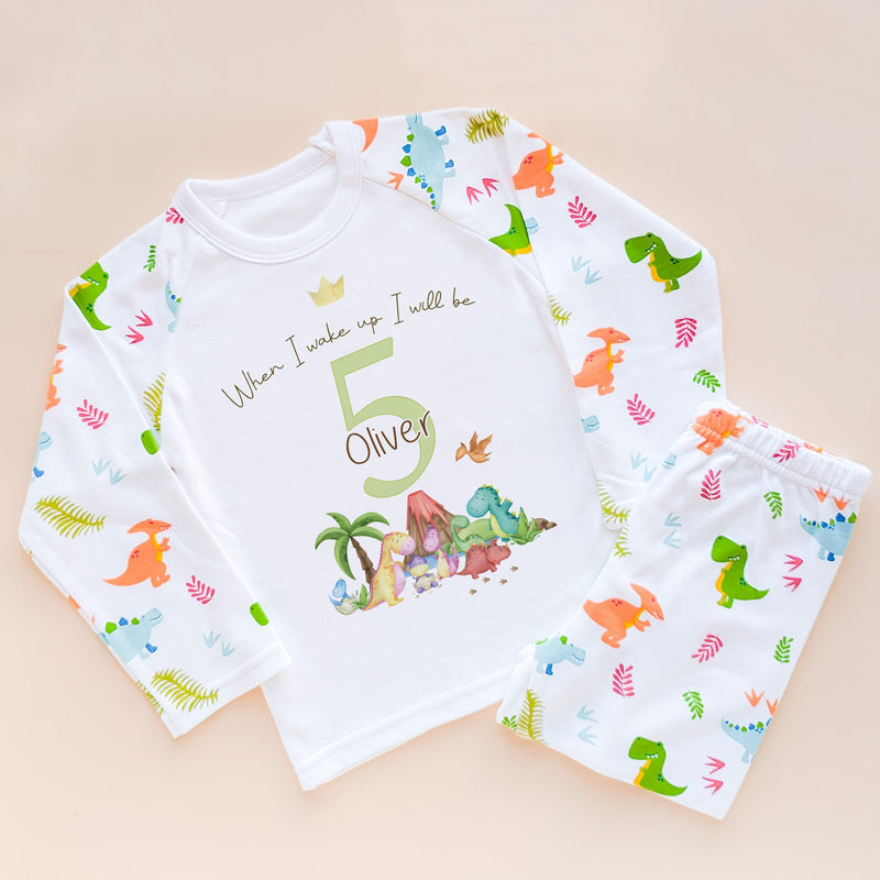 When I Wake Up I Will Be Five Personalised Birthday Pyjamas Set Dino King - Little Lili Store (8565713633560)