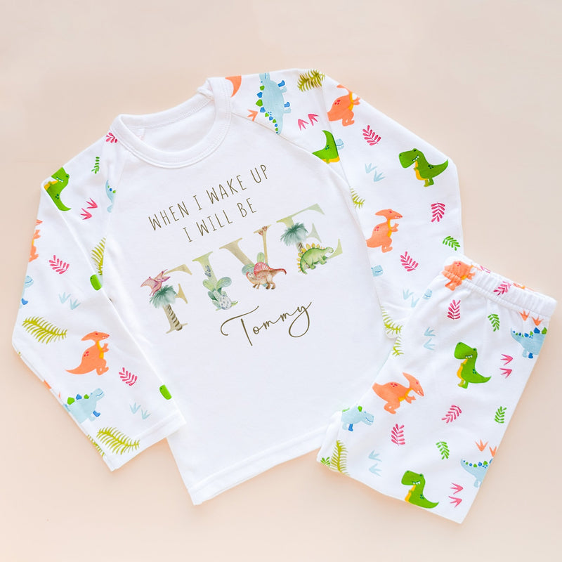 When I Wake Up I Will Be Five Personalised Birthday Pyjamas Set Dinosaurs - Little Lili Store (8565314355480)
