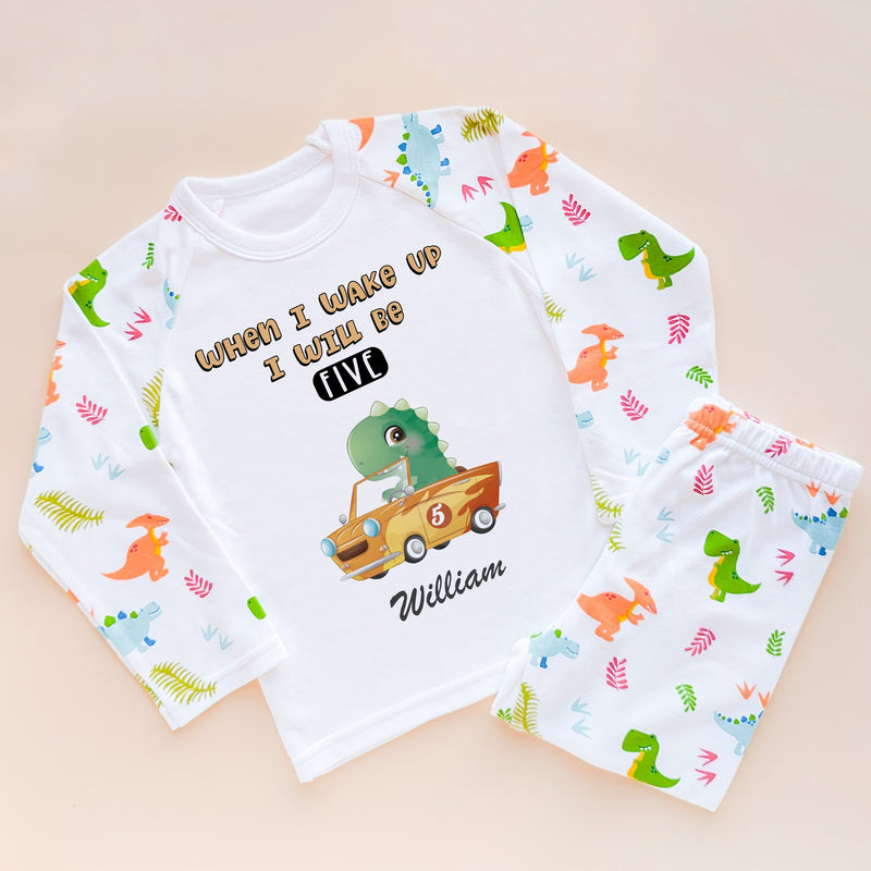 When I Wake Up I Will Be Five Personalised Birthday Racing Dino Pyjamas Set - Little Lili Store (8569919013144)