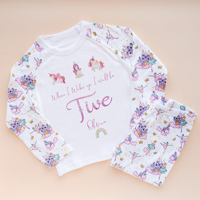 When I Wake Up I Will Be Five Personalised Birthday Unicorn Pyjamas Set - Little Lili Store (8565727265048)