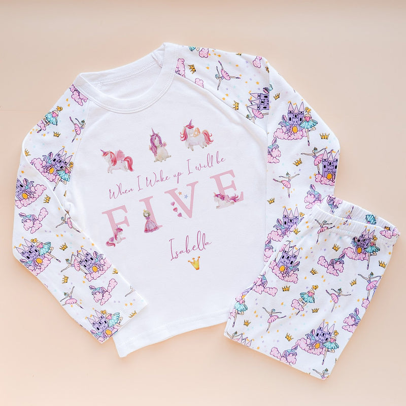 When I Wake Up I Will Be Five Personalised Birthday Unicorn Queen Pyjamas Set - Little Lili Store (8565728018712)