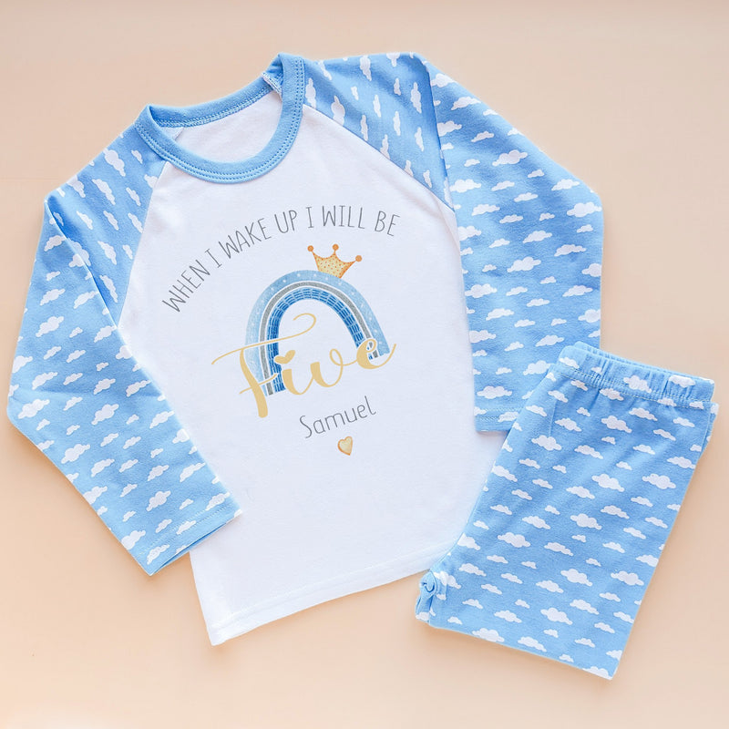 When I Wake Up I Will Be Five Personalised Clouds Boy Birthday Pyjamas Set - Little Lili Store (8568625955096)