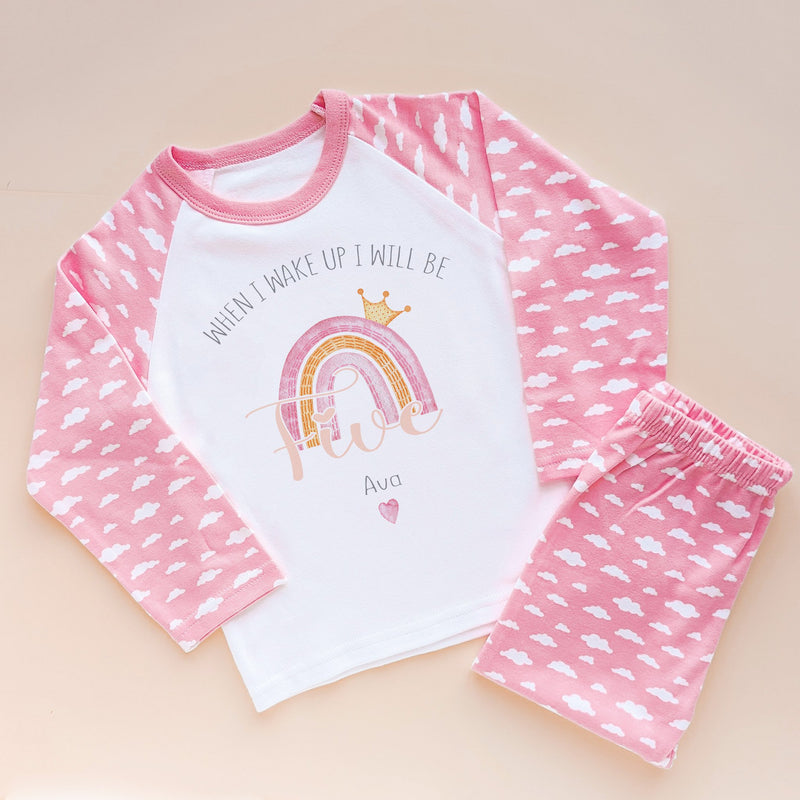When I Wake Up I Will Be Five Personalised Rainbow Girl Birthday Pyjamas Set - Little Lili Store (8568660427032)