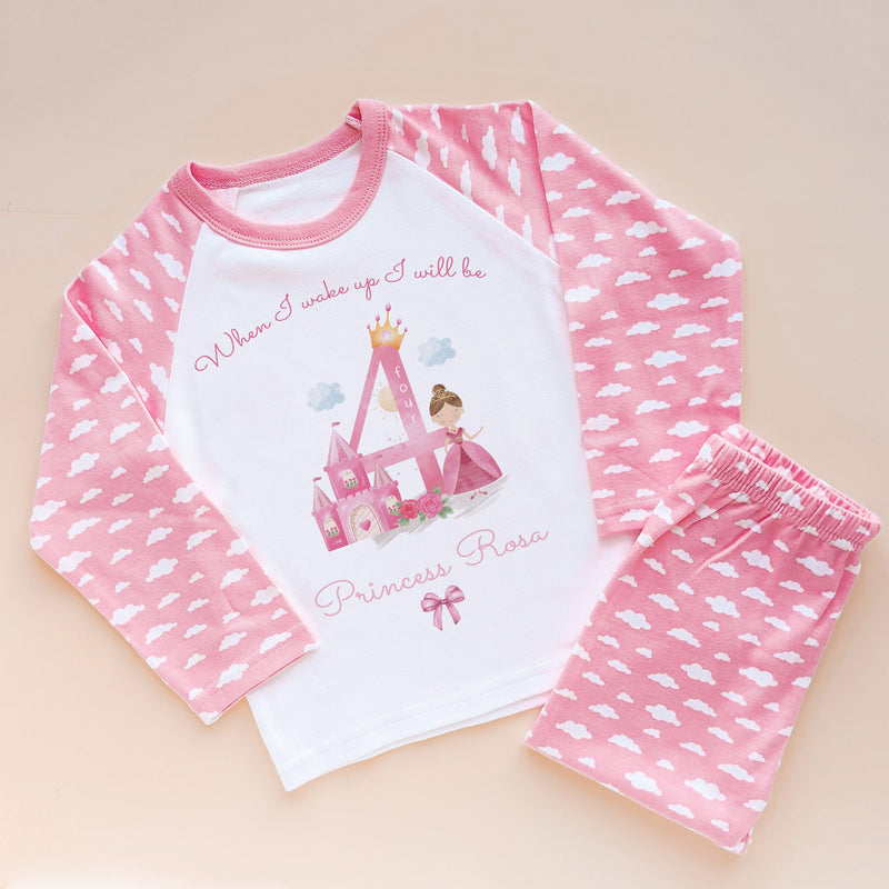 When I Wake Up I Will Be Four Personalised Birthday Pink Princess Pyjamas Set - Little Lili Store (8569900073240)