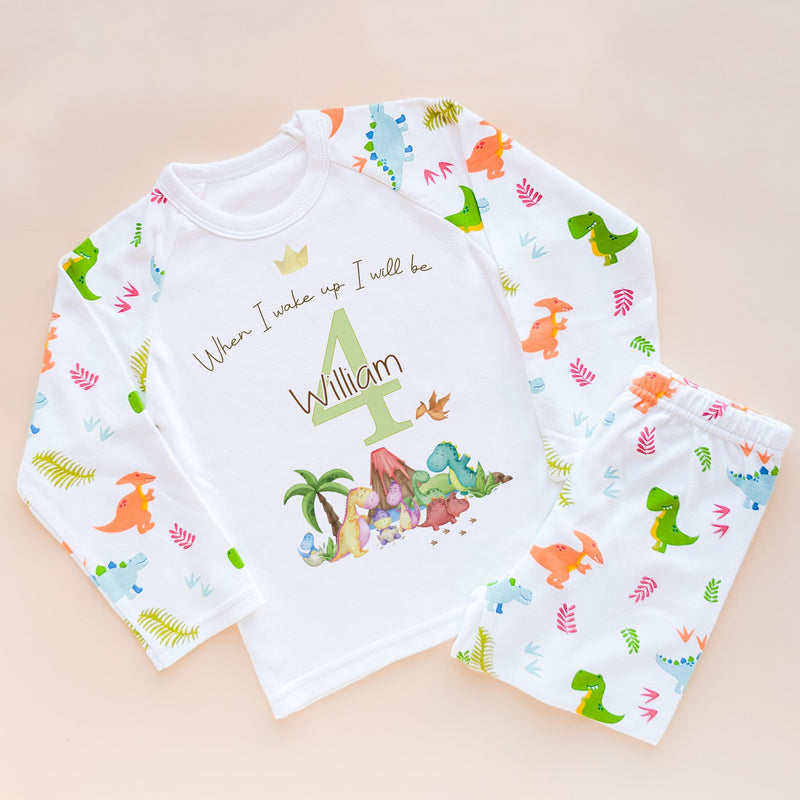 When I Wake Up I Will Be Four Personalised Birthday Pyjamas Set Dino King - Little Lili Store (8565706752280)