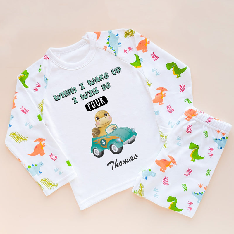 When I Wake Up I Will Be Four Personalised Birthday Racing Dino Pyjamas Set - Little Lili Store (8569917735192)