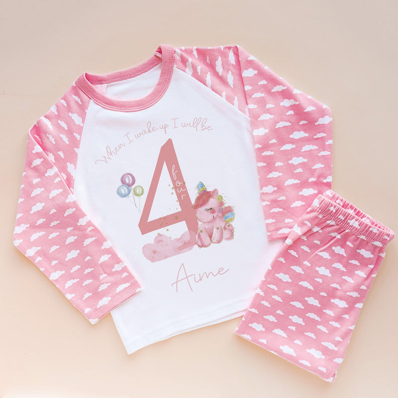 When I Wake Up I Will Be Four Personalised Birthday Unicorn Pyjamas Set - Little Lili Store (8569480085784)