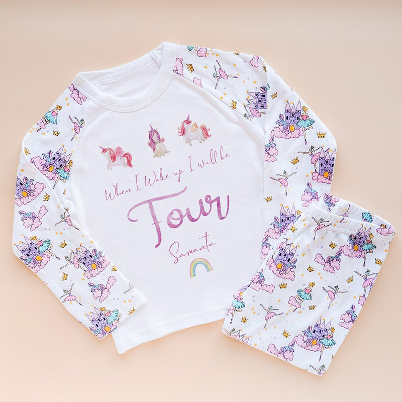 When I Wake Up I Will Be Four Personalised Birthday Unicorn Pyjamas Set - Little Lili Store (8565726937368)