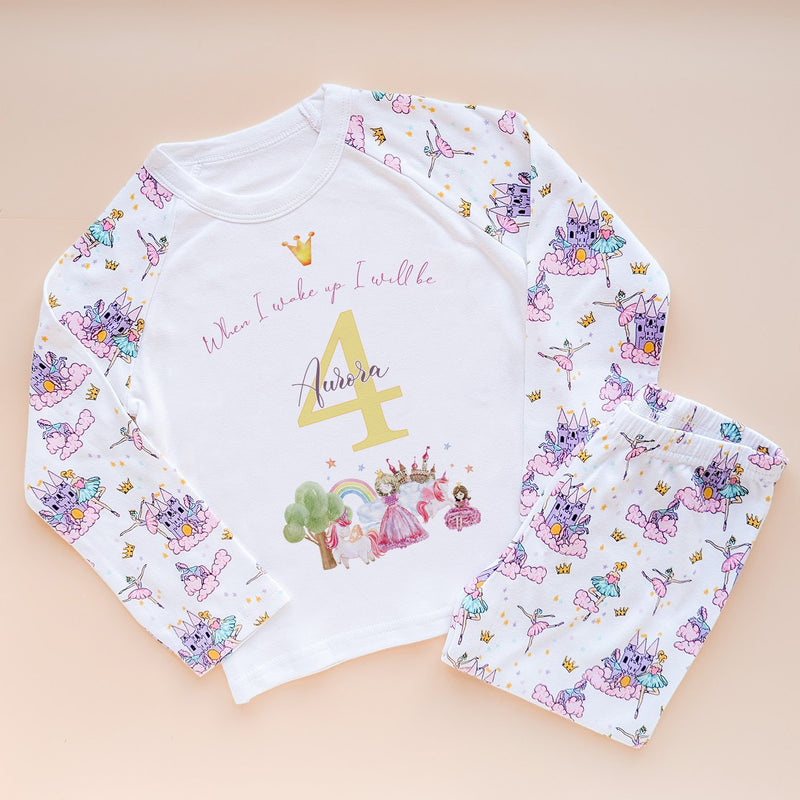 When I Wake Up I Will Be Four Personalised Birthday Unicorn Queen Pyjamas Set - Little Lili Store (8565792702744)