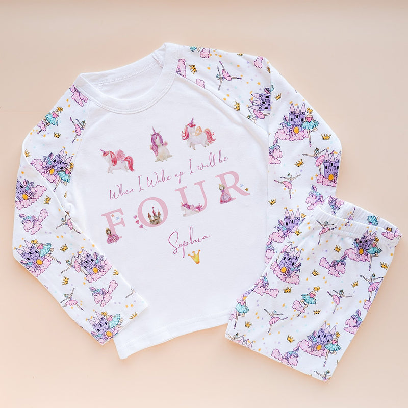 When I Wake Up I Will Be Four Personalised Birthday Unicorn Queen Pyjamas Set - Little Lili Store (8565728313624)