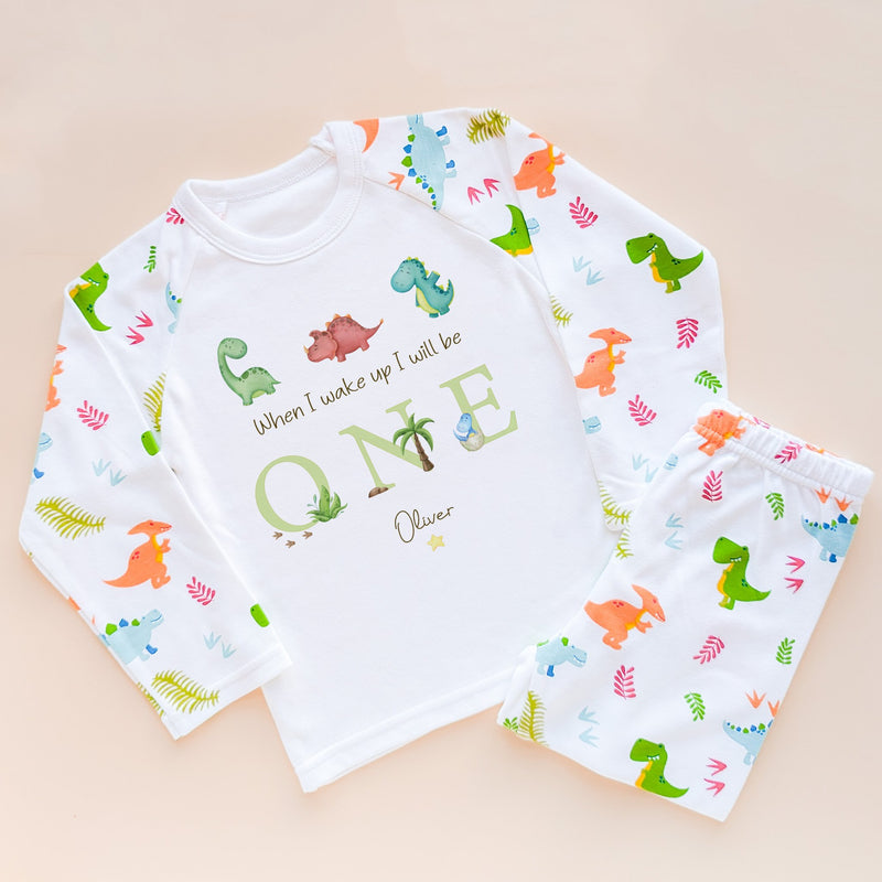 When I Wake Up I Will Be One Personalised Birthday Pyjamas Dinosaur Set - Little Lili Store (8565676474648)