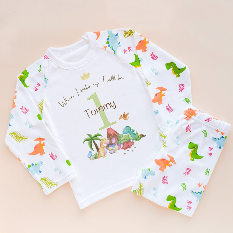 When I Wake Up I Will Be One Personalised Birthday Pyjamas Set Dino King - Little Lili Store (8565703082264)