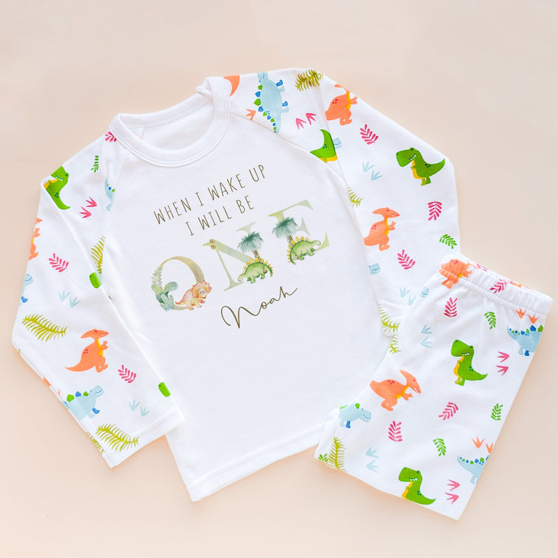 When I Wake Up I Will Be One Personalised Birthday Pyjamas Set Dinosaurs - Little Lili Store (8565280309528)