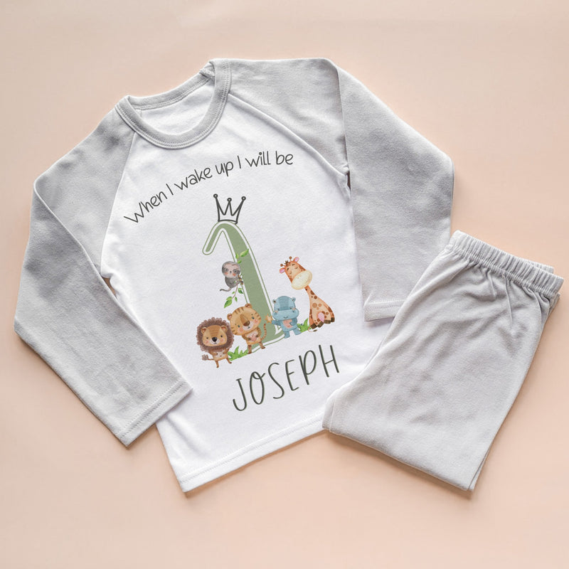 When I Wake Up I Will Be One Personalised Birthday Safari Animals Pyjamas Set - Little Lili Store (8569630589208)