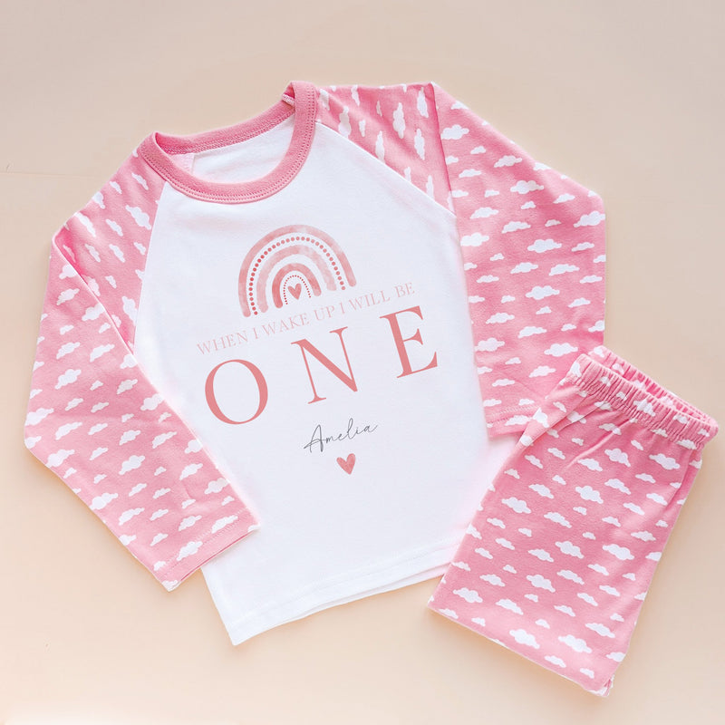When I Wake Up I Will Be One Personalised Pink Rainbow Birthday Pyjamas Set - Little Lili Store (8568666521880)