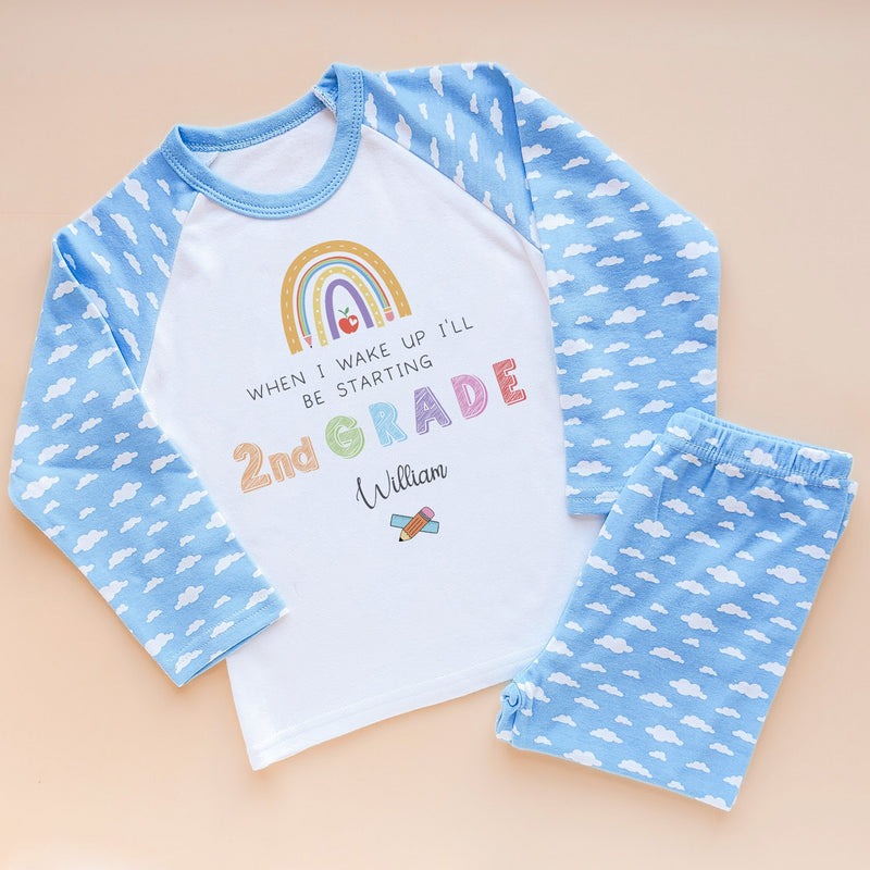 When I Wake Up I Will Be Starting 2nd Grade Personalised Pyjamas Blue Cloud Set - Little Lili Store (8574752882968)